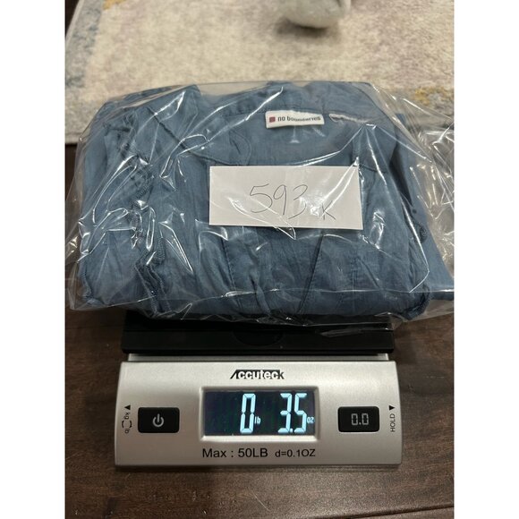 No Boundaries Button Front Ruffle Chambray Shirt Blue Embellished Career OffIce - Picture 9 of 9